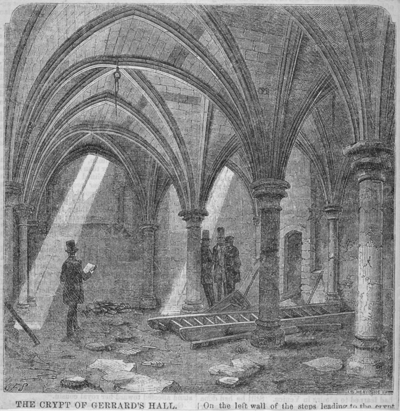 Crypt under Gerard's Hall on the south side of Basing Lane, City of London, 1849. Artist: IS Heaviside