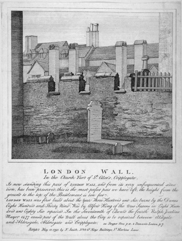 Remains of London Wall in the churchyard of St Giles without Cripplegate, City of London, 1792. Artist: Anon