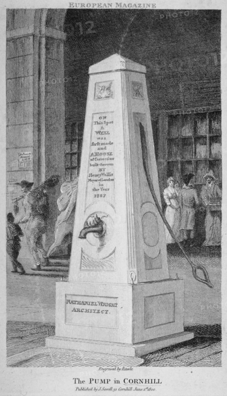 Water pump in Cornhill, City of London, 1800. Artist: Samuel Rawle