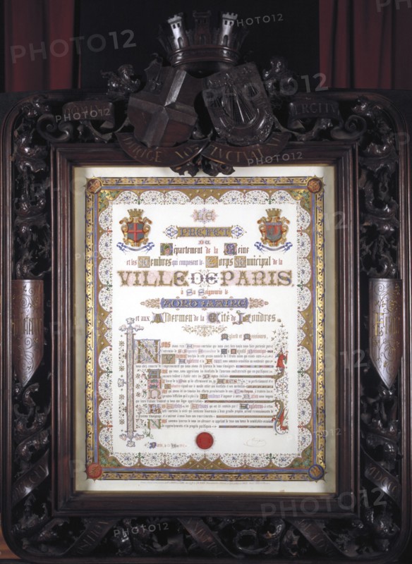 Illuminated vote of thanks from the Mayor of Paris to the Lord Mayor of London, 13 August 1852. Artist: JP Leon la Rue