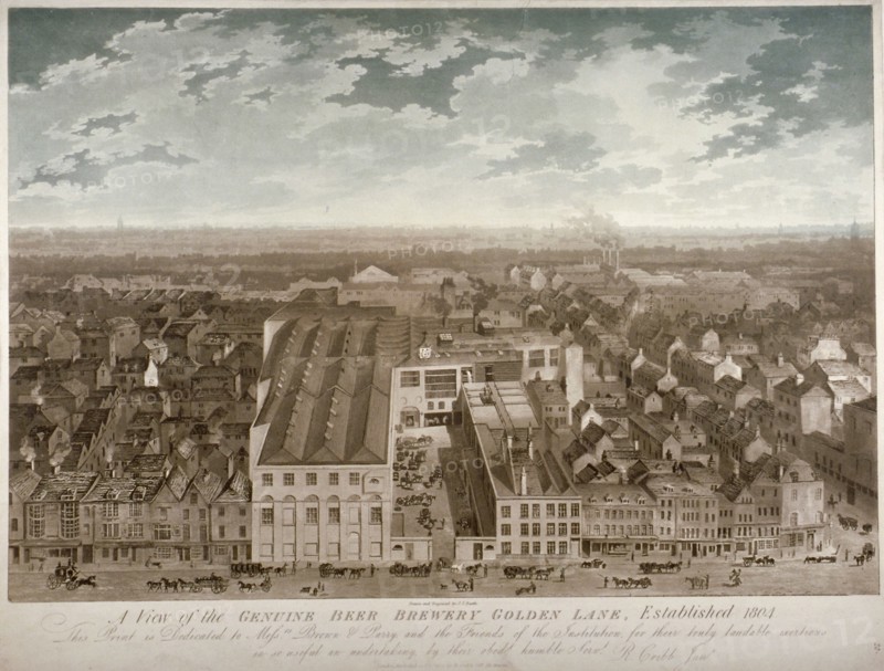 Aerial view of the Genuine Beer Brewery, Golden Lane, City of London, 1807. Artist: JS Barth