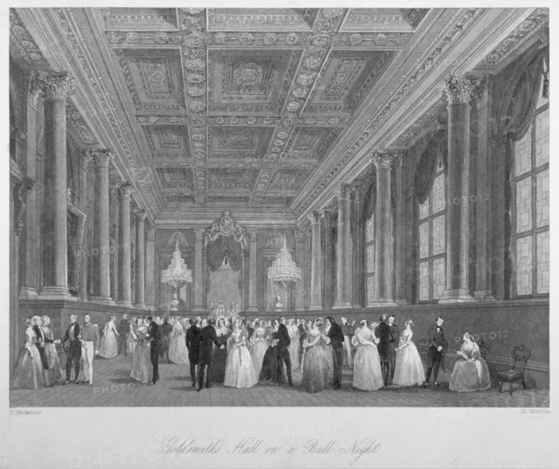 Interior view of the Goldsmiths' Hall on a ball night, City of London, 1840. Artist: Harden Sidney Melville