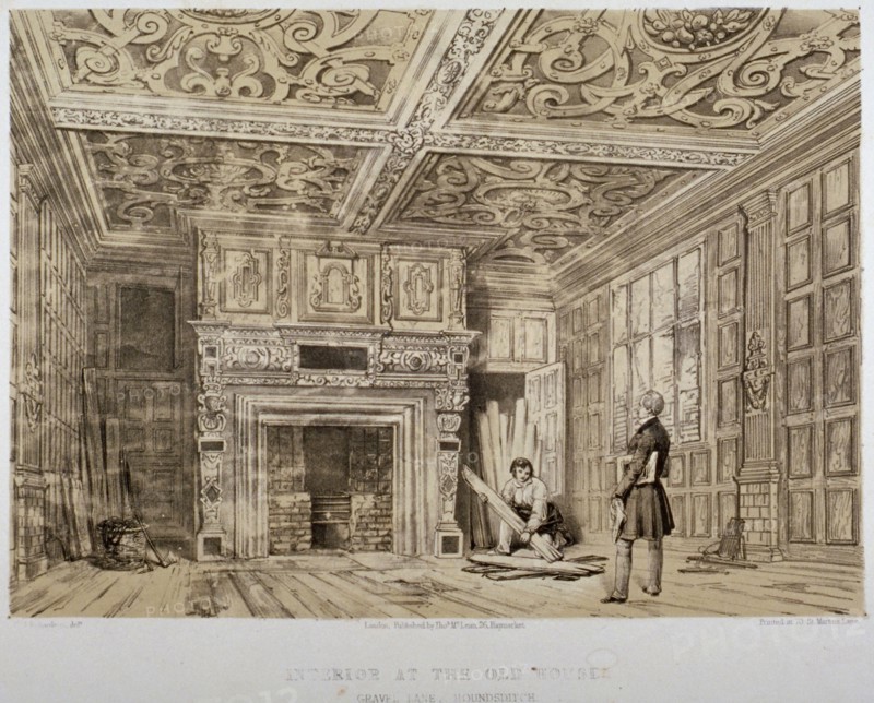 Interior of the Old House, Gravel Lane, City of London, 1840. Artist: Anon