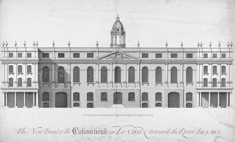 View of the new Custom House, rebuilt after the fire of 1718, City of London, 1722. Artist: Anon