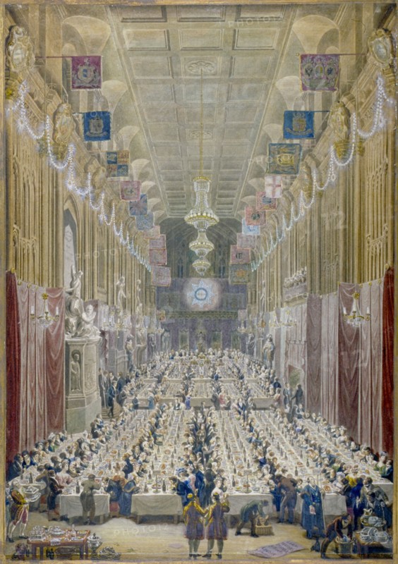 View of the Lord Mayor's Dinner at the Guildhall, City of London, 1828. Artist: George Scharf