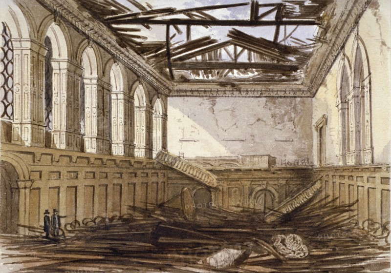 Ruins of the banqueting hall of Haberdashers' Hall, City of London, 1864. Artist: Anon