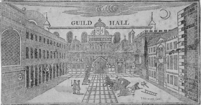 Front view of the Guildhall, looking north, City of London, 1750. Artist: Anon