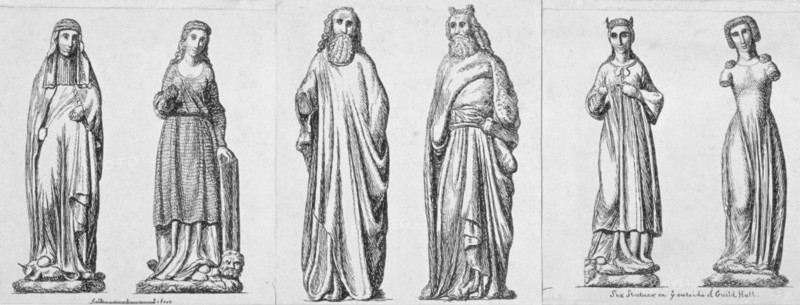 Six statues on the outside of the Guildhall, City of London, 1780. Artist: Anon