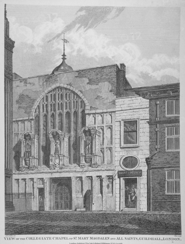 View of the Guildhall Chapel, giving its original dedication, City of London, 1815. Artist: William Wise