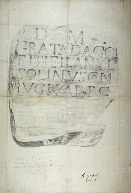 Roman memorial stone erected by Solinus in memory of his wife Grata, 1875. Artist: Anon