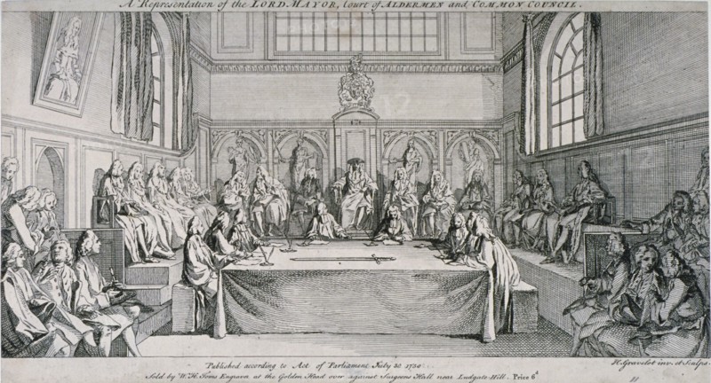 Meeting in the Guildhall Council Chamber, City of London, 1750. Artist: Hubert Francois Gravelot