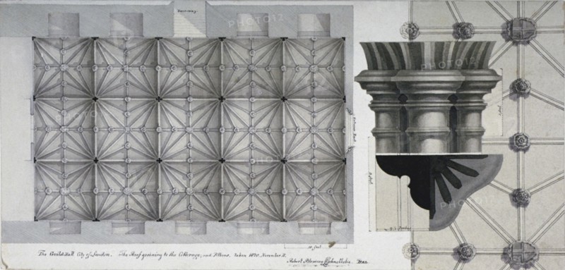 Guildhall Crypt, City of London, 1820. Artist: Robert Blemmell Schnebbelie