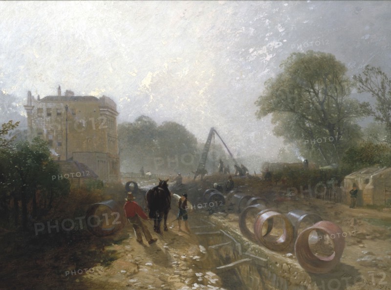 Laying Monster Tubes from the New River', c1820-1870. Artist: James Baker Pyne