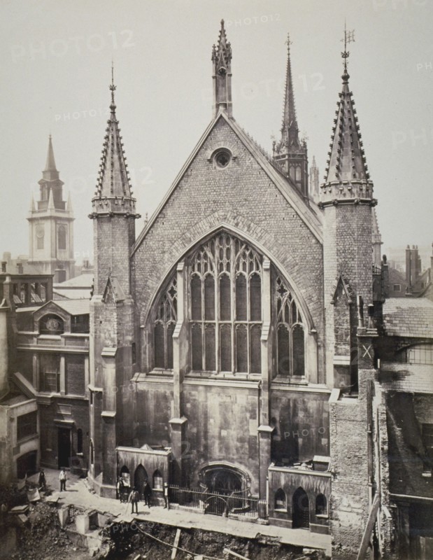 The east end of the Guildhall, from Basinghall Street, City of London, 1869. Artist: Anon