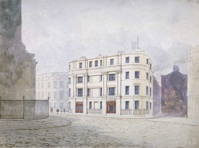 View to the south at the west end of King William Street, City of London, 1850. Artist: Frederick Napoleon Shepherd