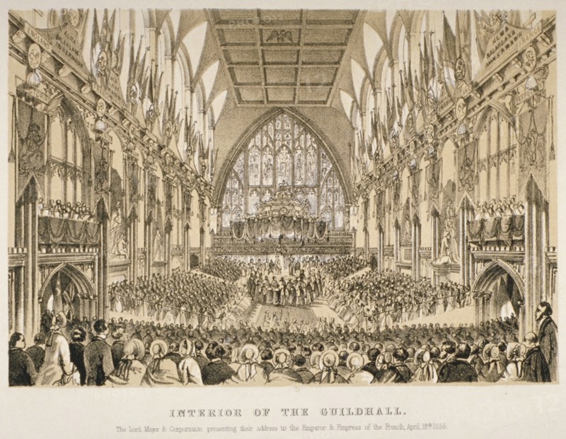 Interior of the Guildhall, City of London, 1855. Artist: Anon