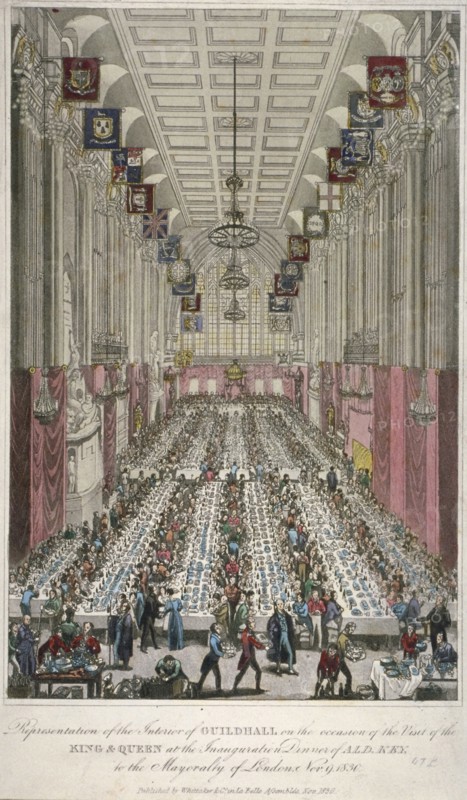 Dinner in the Guildhall, City of London, 1830. Artist: Anon