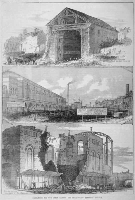 Demolitions for the Broad Street Extension of the Great Eastern Railway, City of London, 1875. Artist: Anon