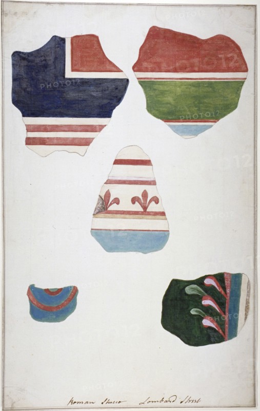 Fragments of Roman stucco, found in Lombard Street, City of London, in 1785. Artist: Anon