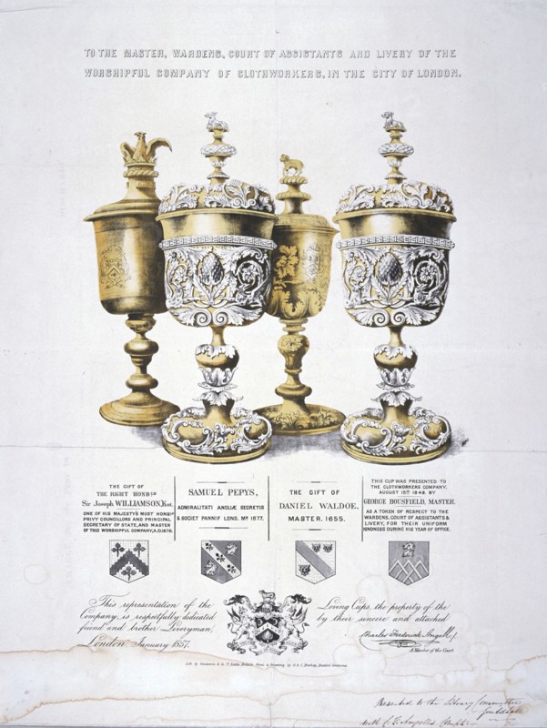 Four ornate cups belonging to the Clothworkers' Company, 1857. Artist: Sanderson & Co