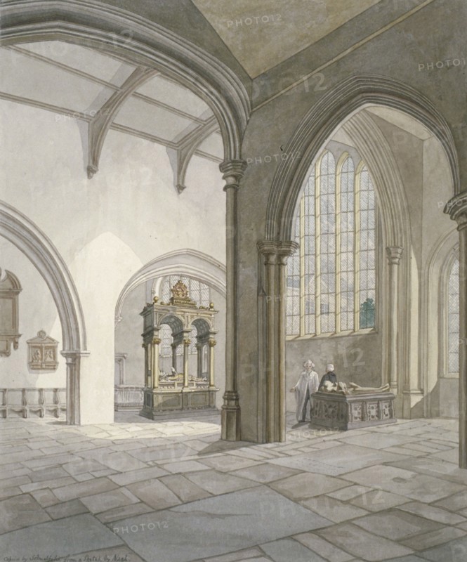 Interior south-west view of the Church of St Helen, Bishopsgate, City of London, 1820. Artist: Frederick Nash