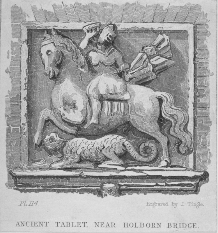 'Ancient tablet, near Holborn Bridge', London, c1830-1860. Artist: James Tingle
