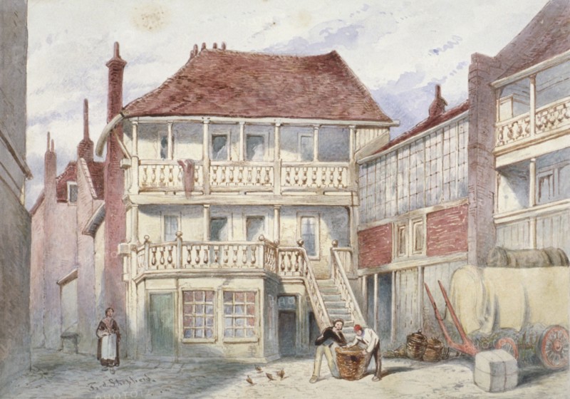 View of the French Horn Tavern, Holborn, London, 1840. Artist: Frederick Napoleon Shepherd