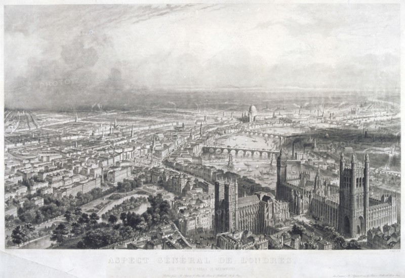 Aerial view of London, 1850. Artist: A Appert