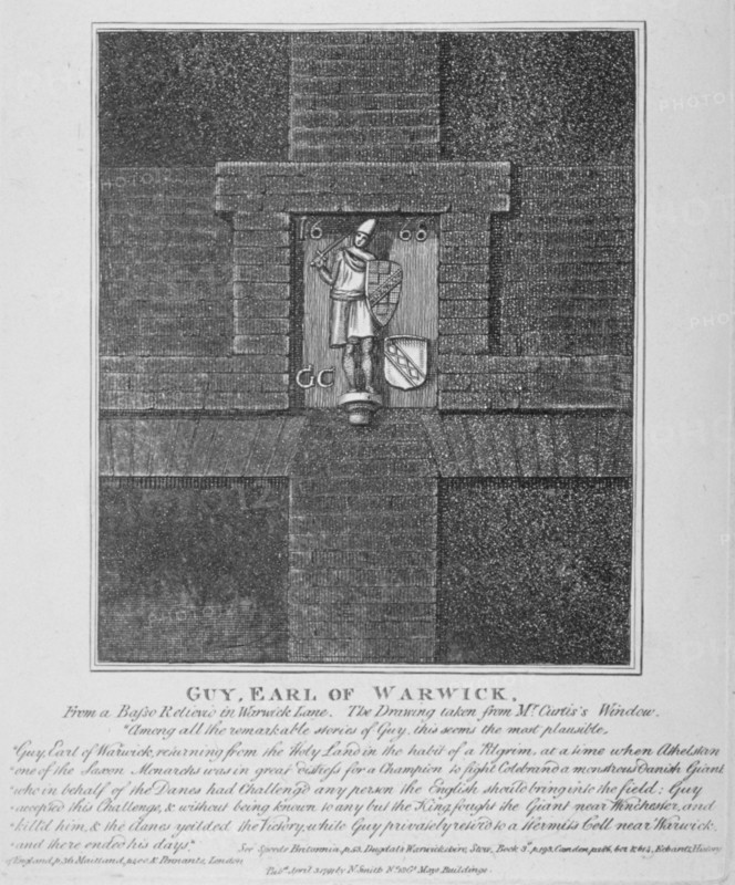 Guy, Earl of Warwick, relief in Warwick Lane at the corner of Newgate Street, City of London, 1791. Artist: Anon