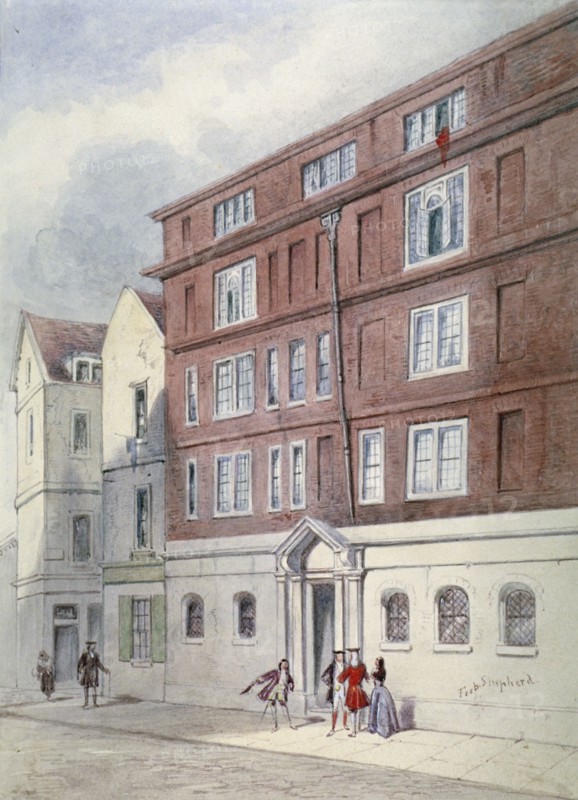 Residence of Titus Oates, Oat Lane, City of London, 1845. Artist: Frederick Napoleon Shepherd