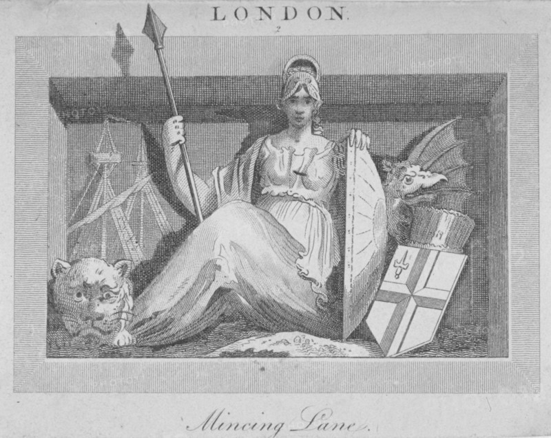 Sculptural panel in Mincing Lane, City of London, 1815. Artist: Anon