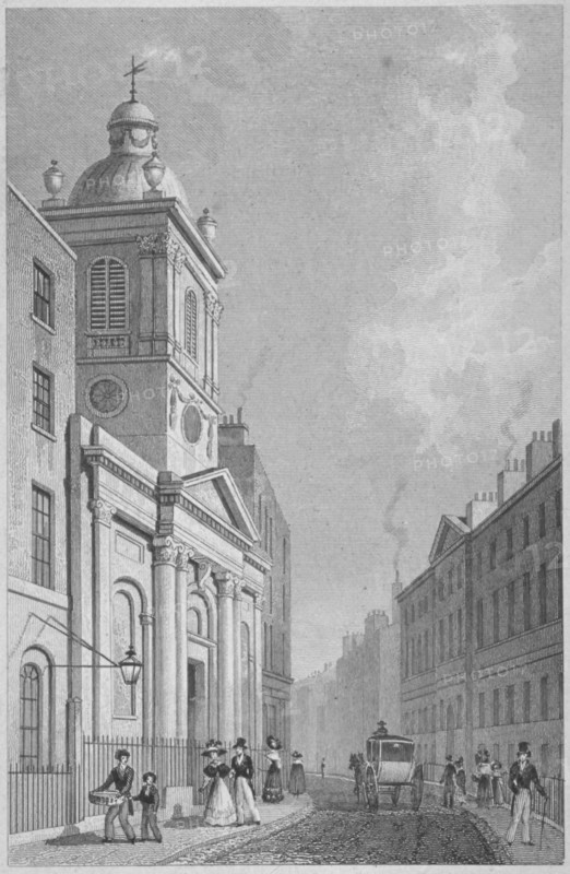 View of the Church of St Peter-le-Poer and Old Broad Street, City of London, 1830. Artist: Thomas Barber