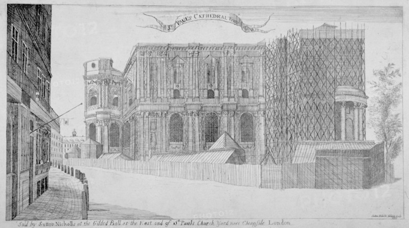 View of St Paul' s Cathedral under construction, City of London, 1685 (c1853). Artist: Sir Christopher Wren