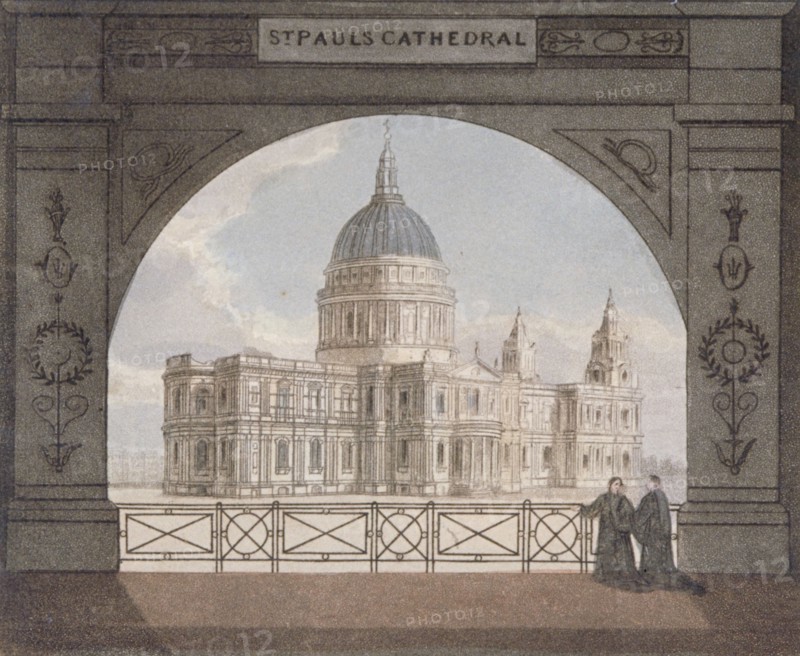 North-east view of St Paul's Cathedral through an archway, City of London, 1820. Artist: Anon