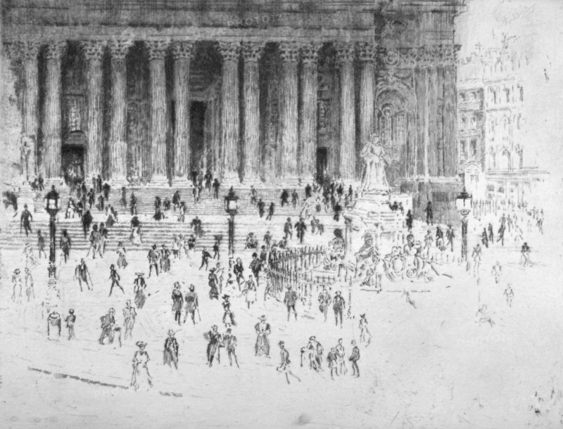 Steps outside the west front of St Paul's Cathedral, City of London, 1900. Artist: Joseph Pennell