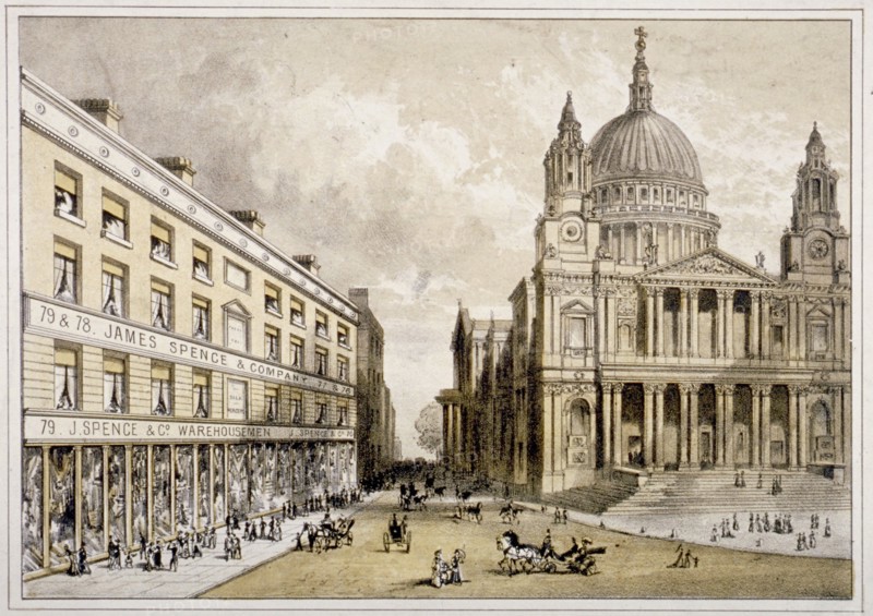 Premises of James Spence and Co, warehousemen, 76-79 St Paul's Churchyard, City of London, 1850. Artist: Anon