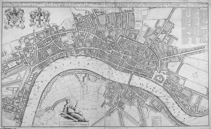 Map of the Cities of London and Westminster, Southwark and the suburbs, 1680. Artist: Anon