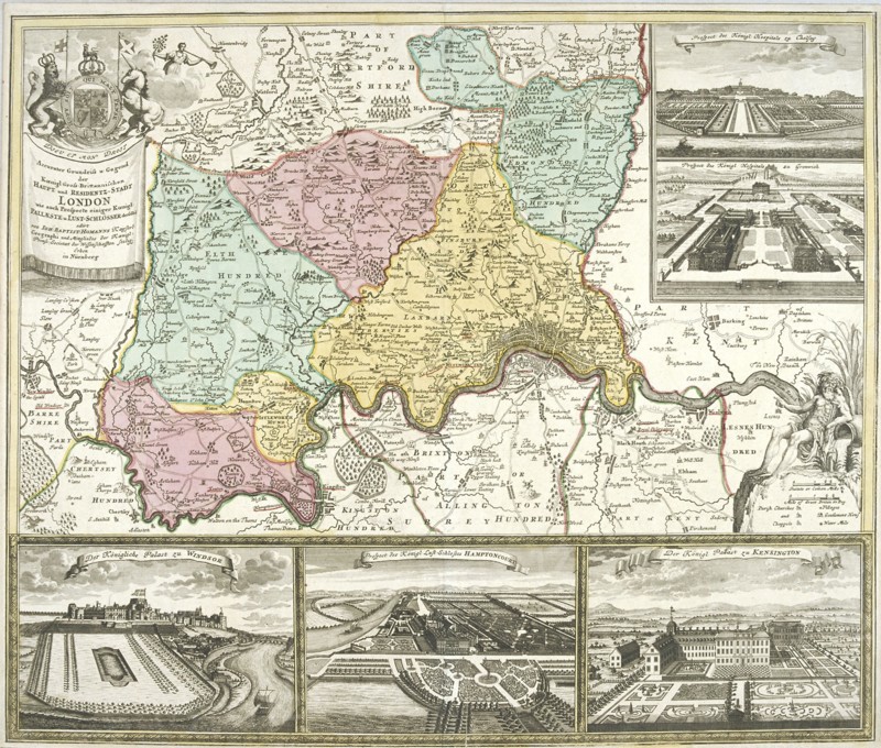 Map of London and surrounding counties, 1710. Artist: Anon