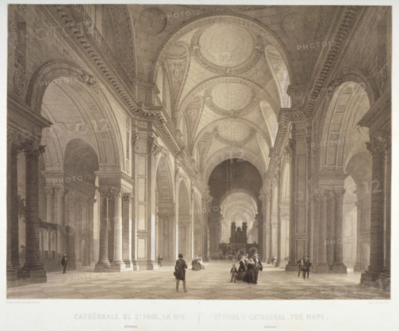 Nave of St Paul's Cathedral, looking east towards the choir, City of London, 1850. Artist: Jules Louis Arnout