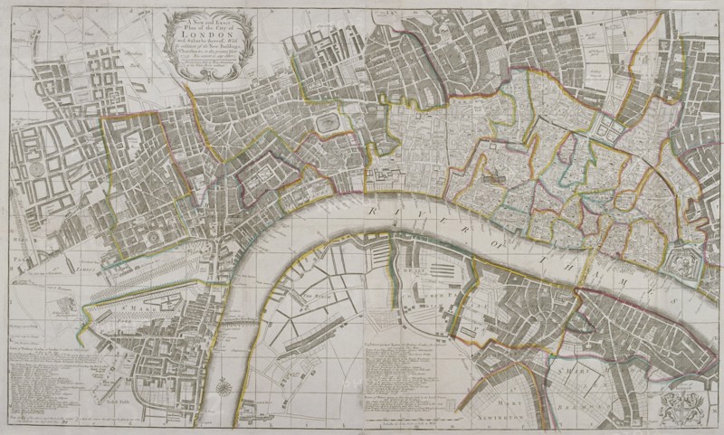 Map of Westminster, the City of London, Southwark and surrounding areas, 1739. Artist: Sutton Nicholls