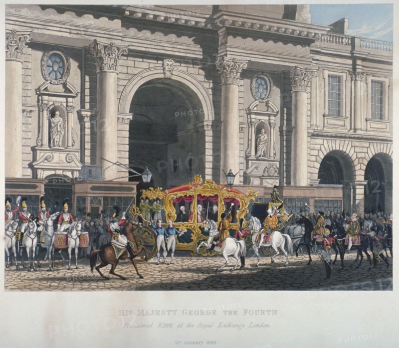 Proclaimation of George IV's accession to the throne at the Royal Exchange, London, 1820 (1827). Artist: Anon