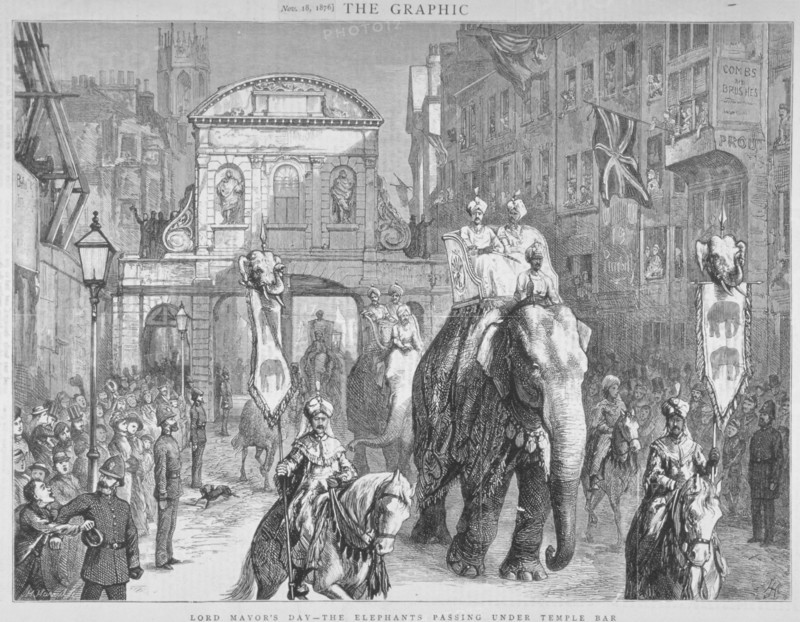 View of Temple Bar during the Lord Mayor's Day, City of London, 1876. Artist: Anon