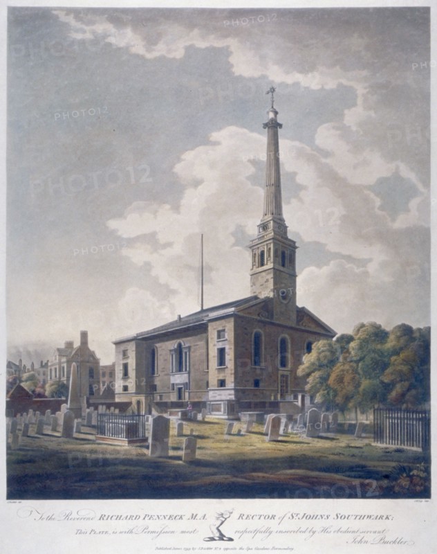 View of the Church of St John Horsleydown, Bermondsey, London, 1799. Artist: John William Edy