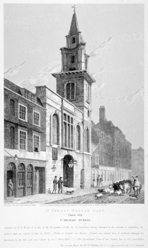 Church of St Vedast Foster Lane, City of London, 1814. Artist: Samuel Rawle