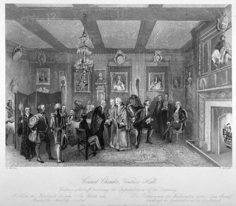 Council chamber of Vintners' Hall, City of London, 1842. Artist: E Radclyffe