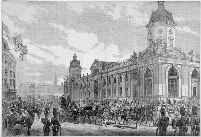 Royal procession passing Smithfield Market, City of London, 6th November 1869. Artist: Anon