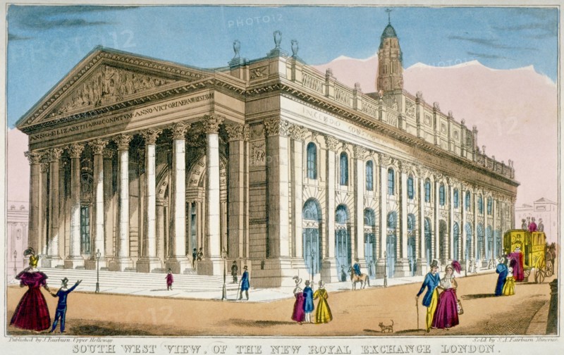 South-west view of the Royal Exchange, City of London, c1850. Artist: Anon