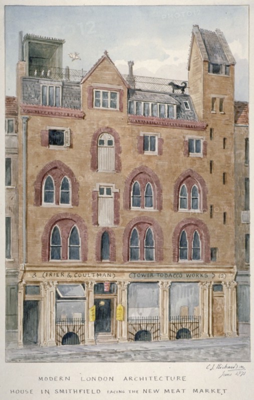 View of a house in West Smithfield facing the meat market, City of London, 1871. Artist: Charles James Richardson