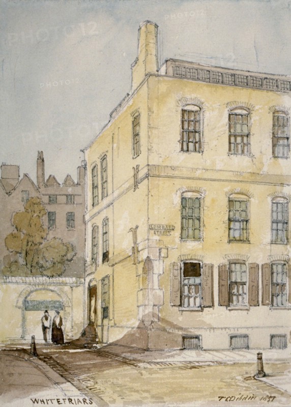 View of Whitefriars showing the corner of Lombard Street, City of London, 1851. Artist: Thomas Colman Dibdin