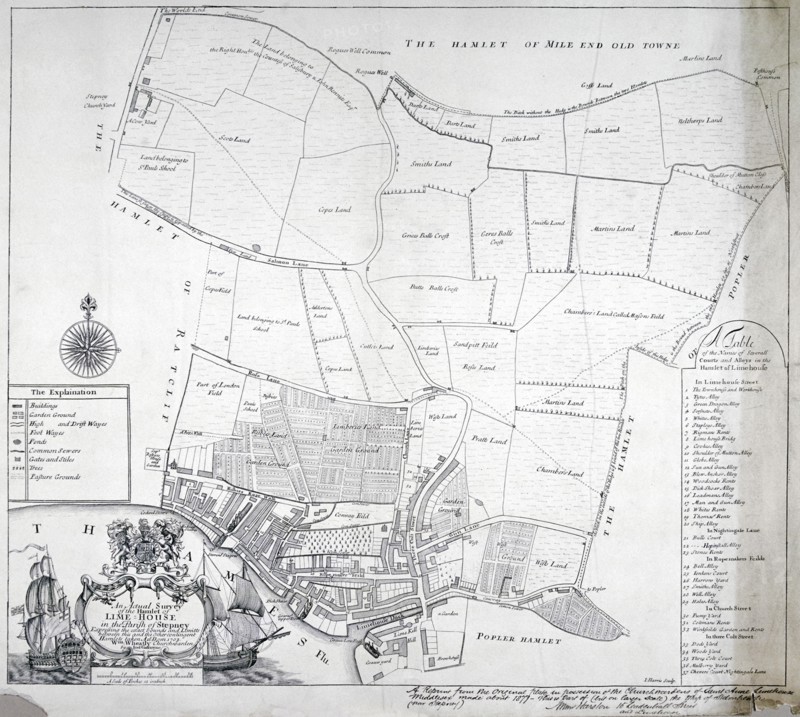 Map and table of Limehouse in the Parish of Stepney, London, 1703. Artist: I Harris
